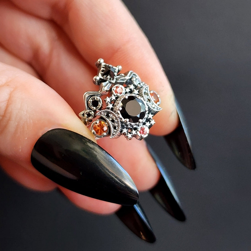 Silver Black Stone Celestial Ring Set - Women's Fashion - Picture 5 of 16